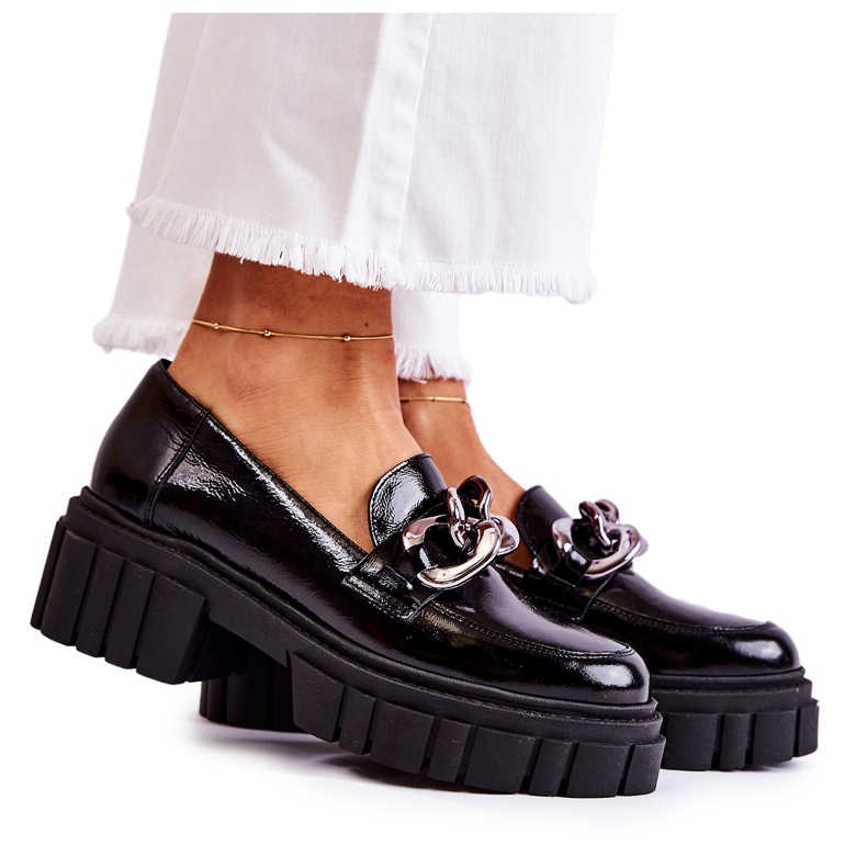 Mocassins Brogues Femme Cuir Noir-Argent Laura Messi 2339 le noir