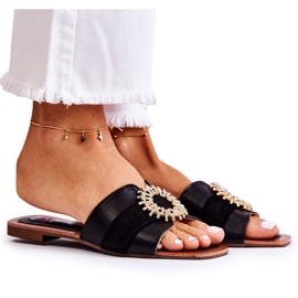 PS1 Pantoufles confortables pour femmes avec ornement Ginera noir le noir
