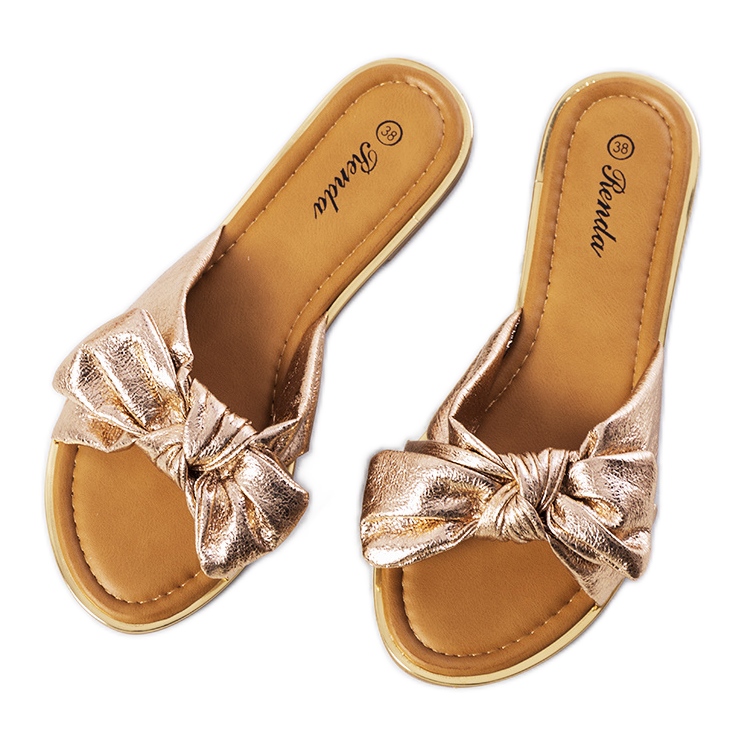 Pantoufles dorées avec un nœud Yoho rose d'or