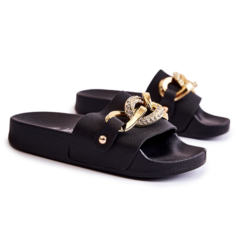 FK1 Chaussons Enfant En Caoutchouc Avec Une Chaîne Décorative Noir Suzie le noir