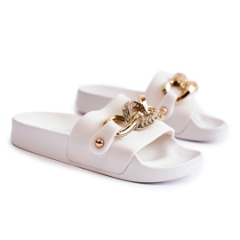 FK1 Chaussons Enfant Caoutchouc Avec Chaîne Décorative Blanc Suzie