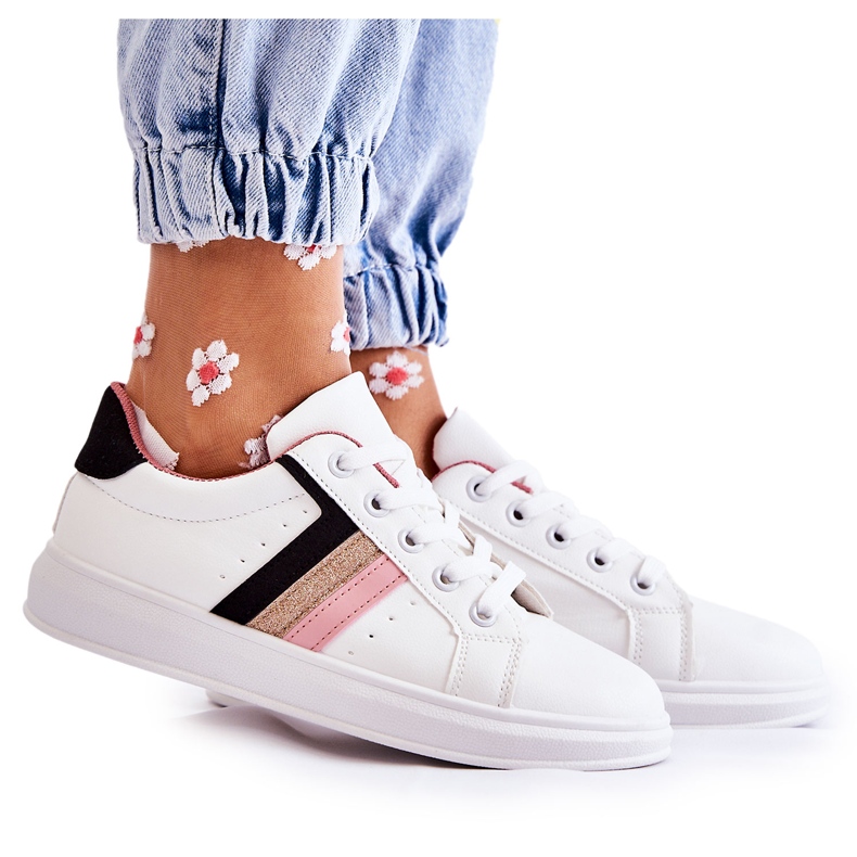 FK2 Chaussures de sport femme nouées en blanc Renesme blanche le noir rose d'or FK2 Chaussures de sport femme nouées en blanc Renesme blanche le noir rose d'or