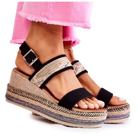 FE1 Sandales compensées en daim noires Annabel beige