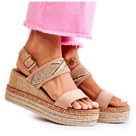 FE1 Sandales Compensées Daim Annabel Beige
