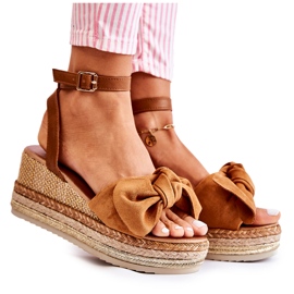 FE1 Sandales Compensées Daim Camel Natina brun