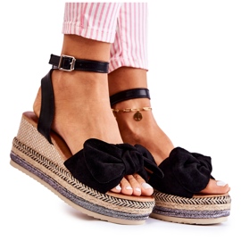 FE1 Sandales compensées en daim noires Natina