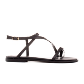 Marco Shoes Sandales en cuir à fond plat le noir Marco Shoes Sandales en cuir à fond plat le noir