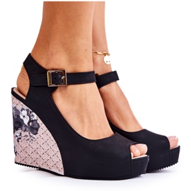 PH1 Sandales noires pour femmes On The Nemesis Wedge