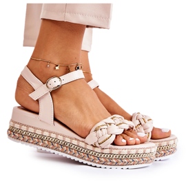PS1 Sandales Compensées Femme Beige Chaves doré