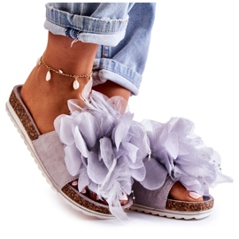 PS1 Chaussons Femme En Daim Avec Fleur Décorative Gris Alimos