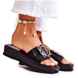 S.Barski Pantoufles en cuir noir à la mode pour femmes Adaline