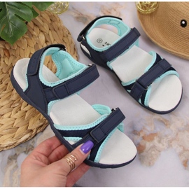 Sandales velcro American Club Jr AM898B bleu marine-menthe