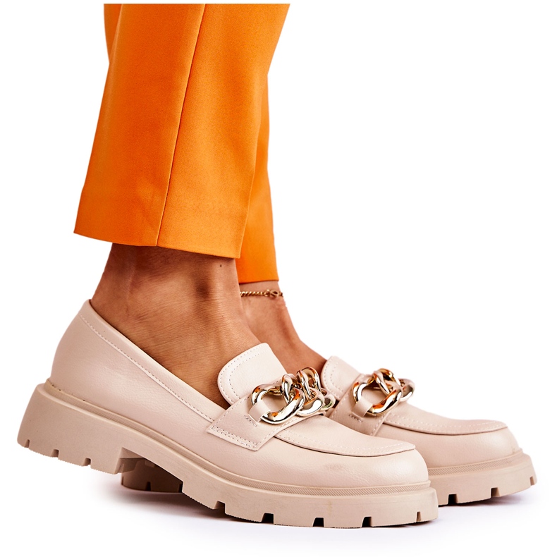 FB1 Mocassins Cuir Chaine Beige Clair A l'Amicable