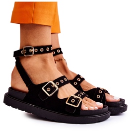 PM1 Sandales à lanières en daim pour femmes Noir Parys