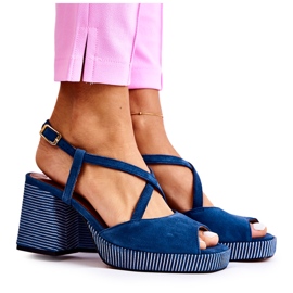 Sandales En Daim Sur Un Talon Massif Maciejka 05543-17 Bleu Marine