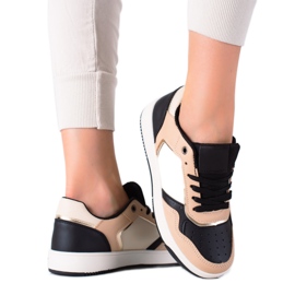 SHELOVET Baskets femme bicolores beige le noir