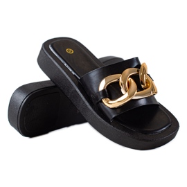 SHELOVET Pantoufles à la mode avec une chaîne le noir SHELOVET Pantoufles à la mode avec une chaîne le noir