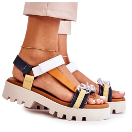 Sandales Cuir Avec Velcro Maciejka L5009-02 Bleu Marine-Blanc