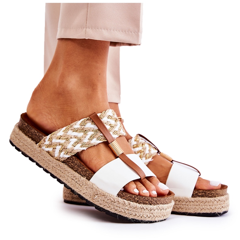 FB1 Pantoufles pour femmes avec cuir écologique Simon's Blanc beige