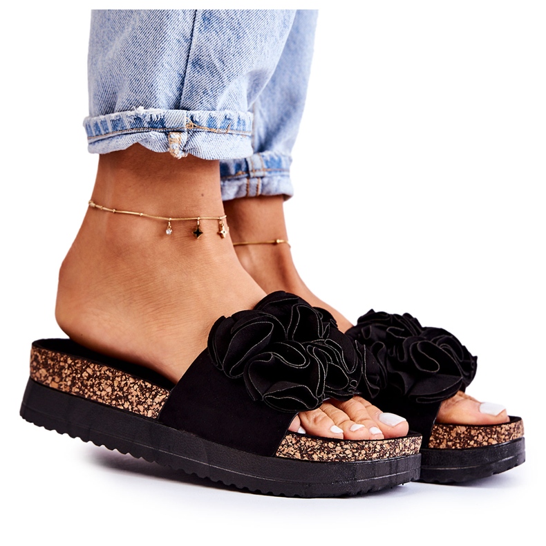 PS1 Chaussons Femme En Daim Avec Ornement Nemis Noir le noir