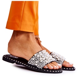 PG2 Chaussons Femme Avec Perles Noir Vamero