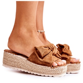 PG2 Pantoufles pour femmes sur un coin avec un nœud, Tayla Brown brun