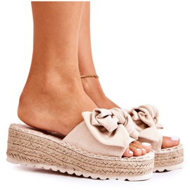 PG2 Chaussons Compensés Femme Avec Nœud Beige Tayla PG2 Chaussons Compensés Femme Avec Nœud Beige Tayla