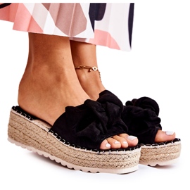 PG2 Chaussons Compensés Pour Femmes Avec Un Nœud Noir Tayla