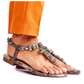 PG2 Sandales Tongs Femme Avec Cubic Zirconia Gris Ivanne