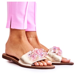 Chaussons pour femmes en cuir avec décoration dorée Nicole 2726