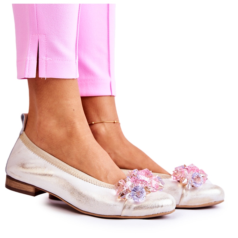 Ballerines pour femmes en cuir avec cristaux Nicole 2749 blanche Ballerines pour femmes en cuir avec cristaux Nicole 2749 blanche