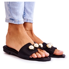 PG1 Pantoufles Femme Tacoma Noires Avec Perles Décoratives