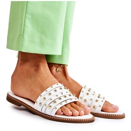 S.Barski Chaussons Femme En Cuir Avec Décoration Brien Blanc