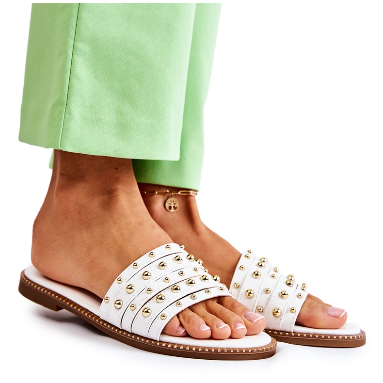 S.Barski Chaussons Femme En Cuir Avec Décoration Brien Blanc blanche