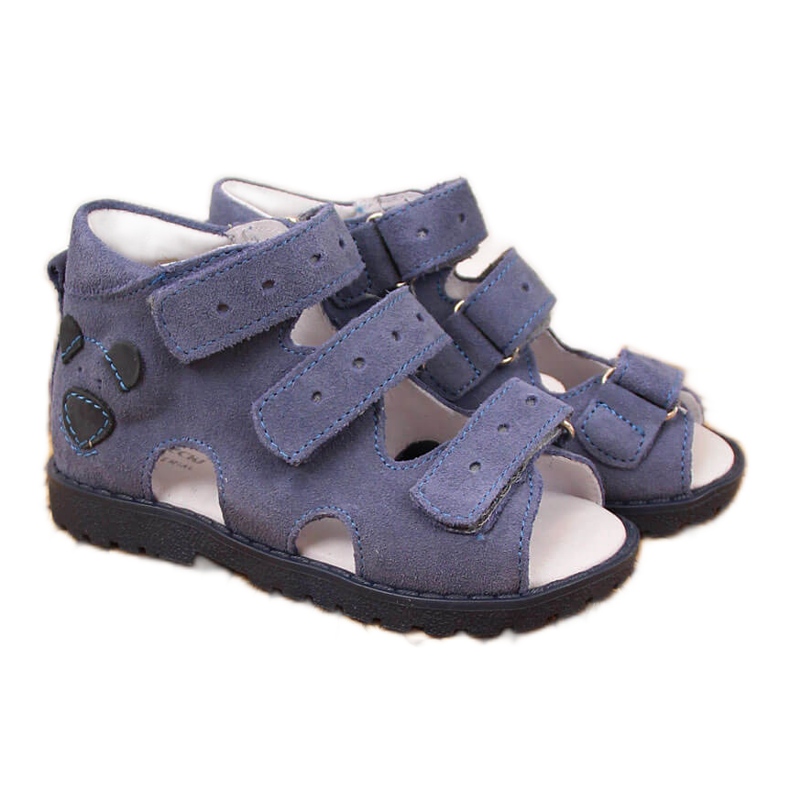 Sandales en cuir pour garçon avec ourson Kornecki bleu Sandales en cuir pour garçon avec ourson Kornecki bleu