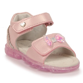 Sandales fille avec velcro et nœud rose