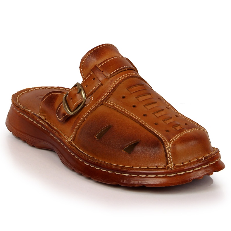 Chaussons homme en cuir ajouré EKO marron brun