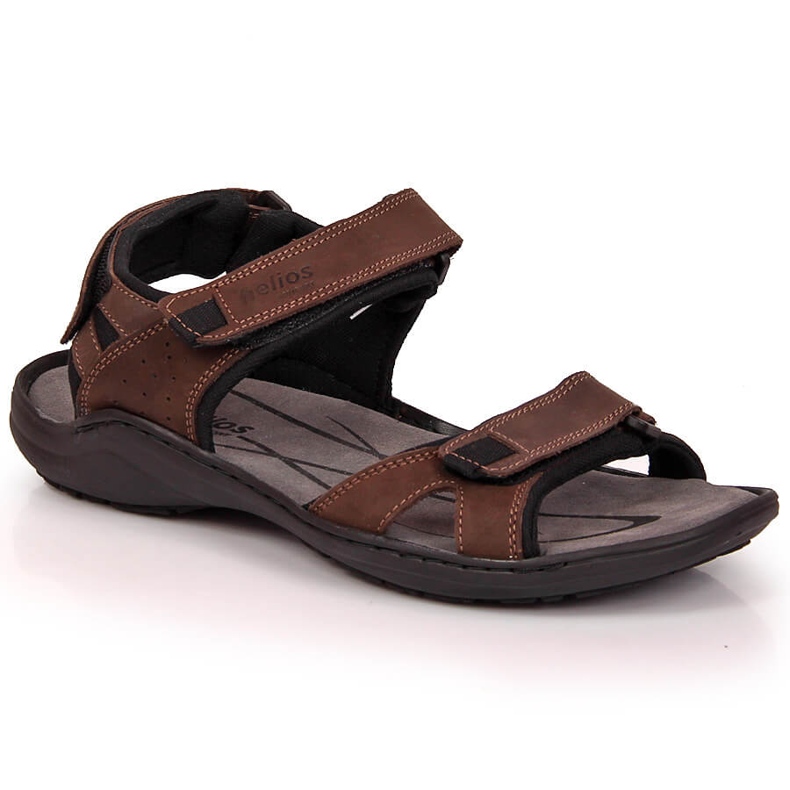 Sandales pour hommes en cuir avec velcro marron Helios 854 brun