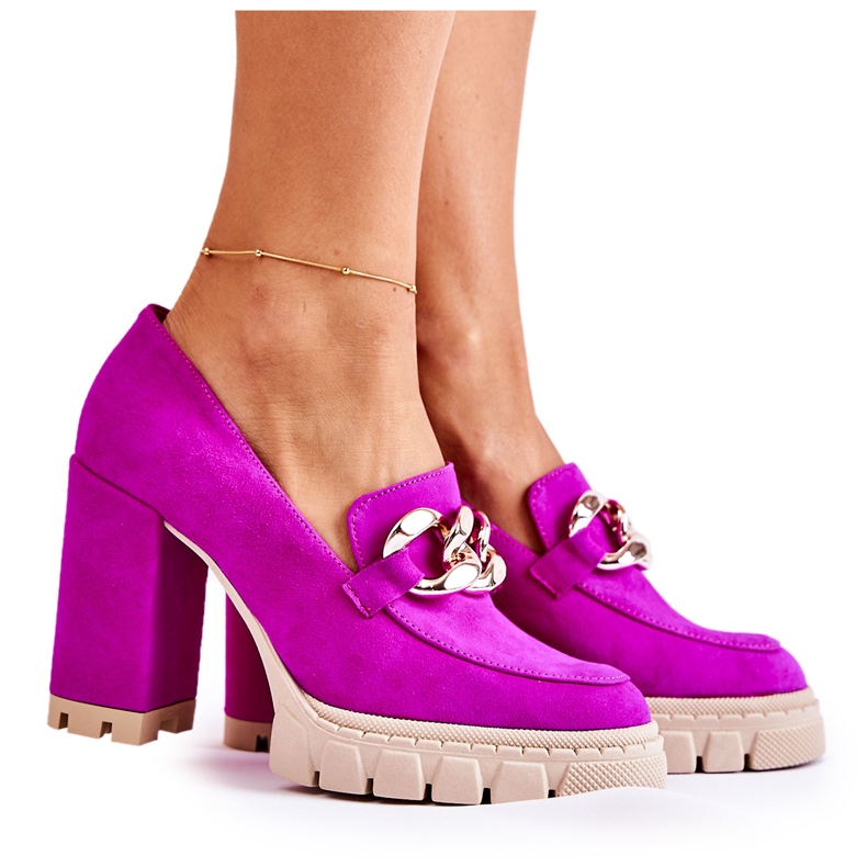 Escarpins à la mode sur la plate-forme et une barre Lewski Shoes 3197 Fuchsia rose