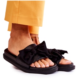 PJ1 Chaussons Classiques En Cuir Pour Femme Avec Un Nœud Noir Dessy le noir