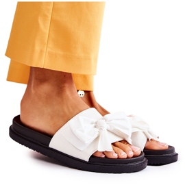 PJ1 Chaussons Femme Classiques En Cuir Avec Un Nœud Blanc Dessy