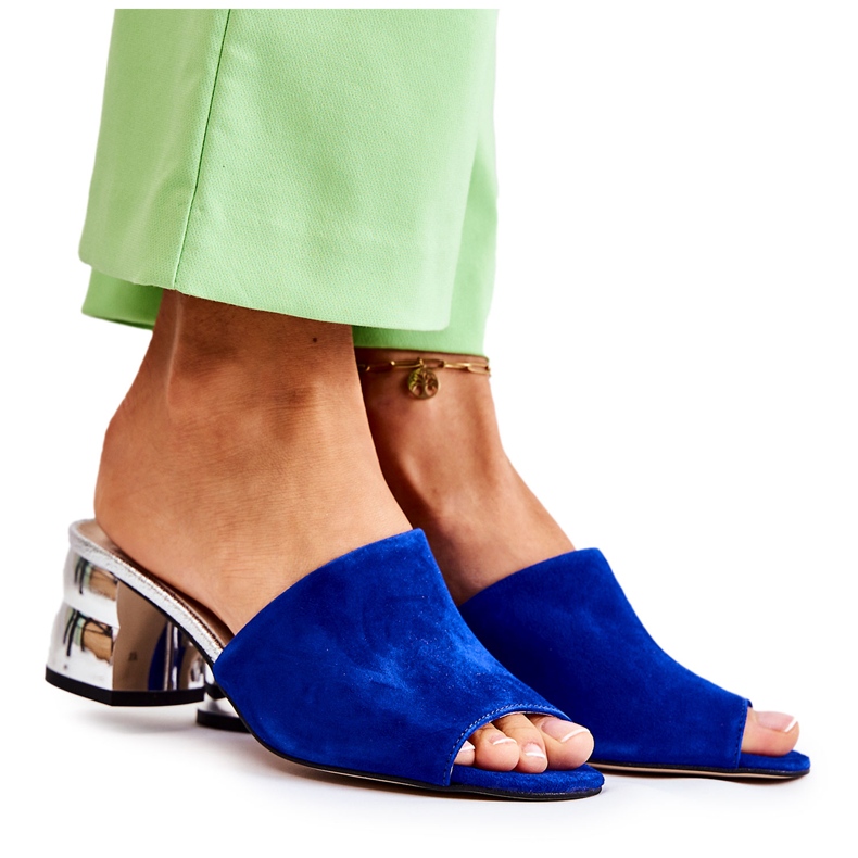 PA2 Chaussons à Talon en Daim pour Femme Bleu Marine Perry argent