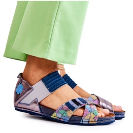 Sandales En Cuir Avec Côtelé Maciejka 03375 Bleu