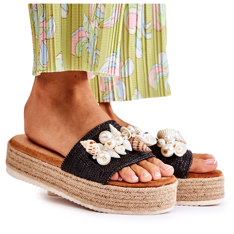PS1 Chaussons Femme Sur La Plateforme Avec Coquillages Noir Tolia le noir