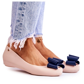 PH1 Ballerines Femme Caoutchouc Avec Nœud Beige Florret bleu marine