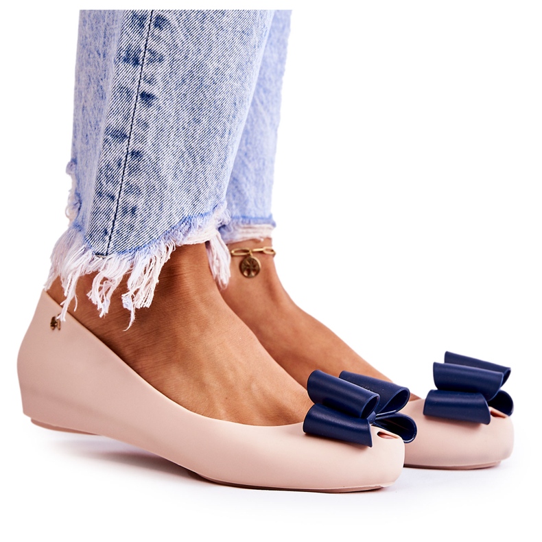 PH1 Ballerines Femme Caoutchouc Avec Nœud Beige Florret bleu marin