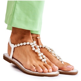 PG1 Sandales Tendance Tongs Avec Perles Blanches Isalia
