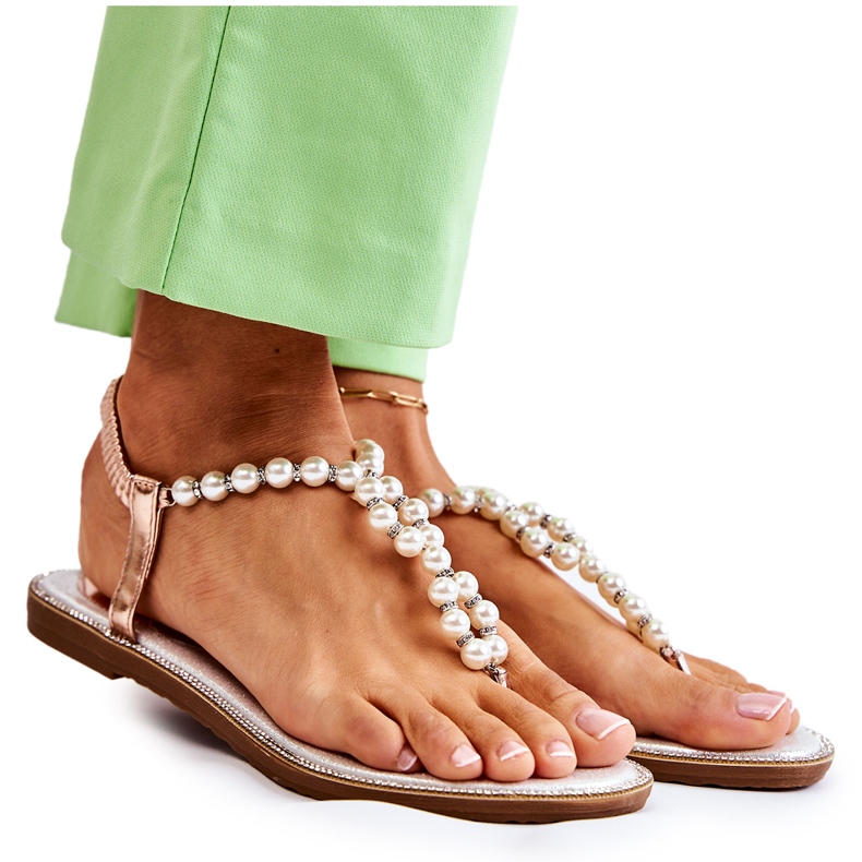 PG1 Sandales Tendance Tongs Avec Perles Or Rose Isalia d'or