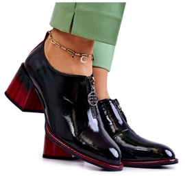 S.Barski Chaussures à la mode laquées sur un poteau Lorena noir et rouge
