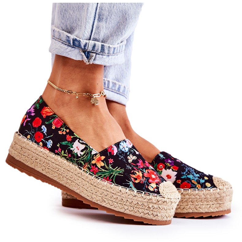 FS3 Espadrilles à enfiler à la mode en fleurs de Morice noires multicolore